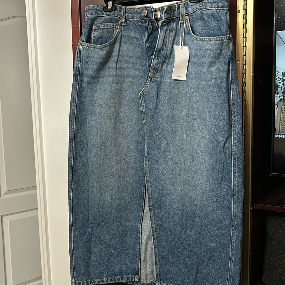 Mango Denim Maxi Skirt in Light Blue